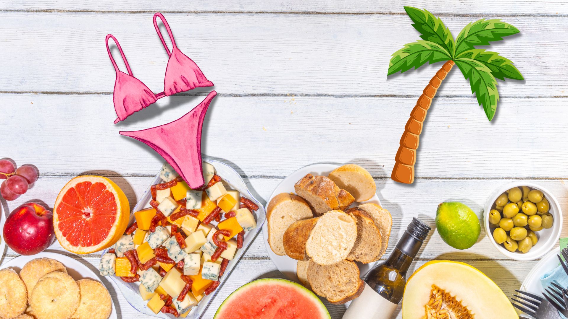 Essen, Bikini und Palme