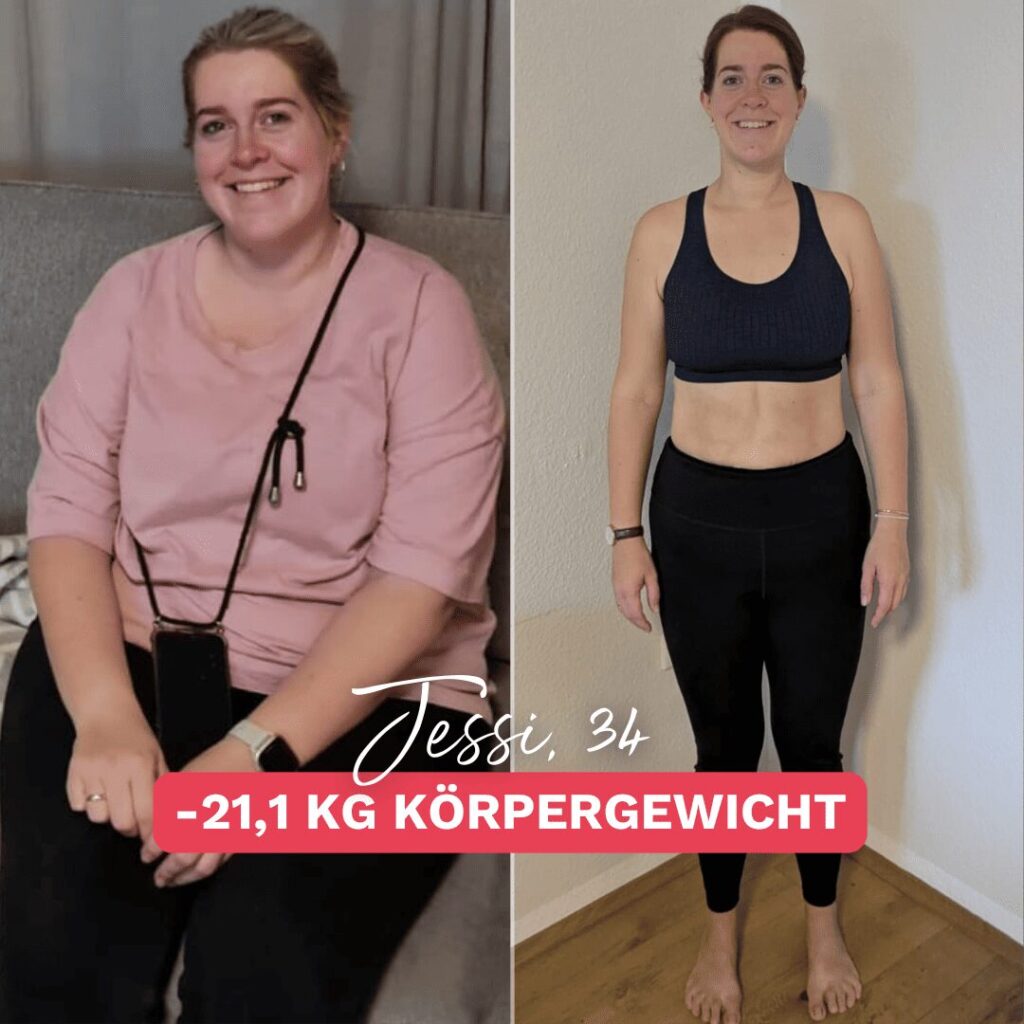 20 kg abnehmen vorher nachher: Jessi hat 21,2 kg abgenommen – das Vorher-Nachher-Bild zeigt ihre großartige Veränderung und wie sich ihr Körper durch gezielte Maßnahmen positiv entwickelt hat.