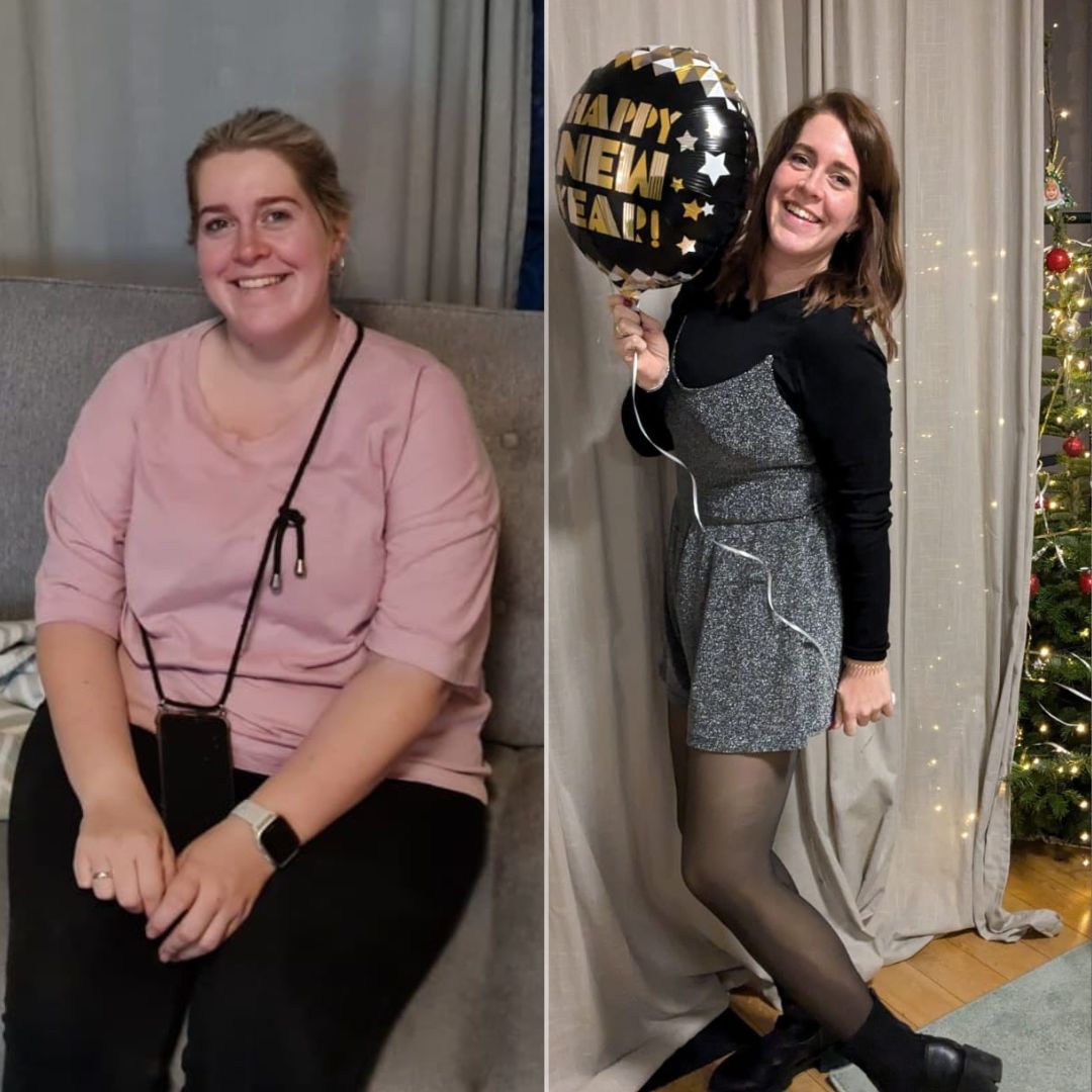 Vorher-Nachher-Bild von Jessi mit 21,1 kg weniger Körpergewicht. Der direkte Vergleich zeigt ihre beeindruckende Transformation durch gezielte Abnehmstrategien.