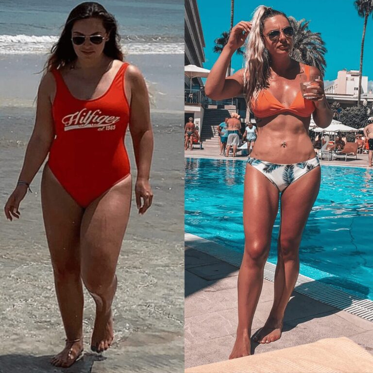 Beeindruckende Transformation durch professionelles Personal Training: Sichtbarer Erfolg am Strand und Pool – neues Körpergefühl mit Körperverwandlung.