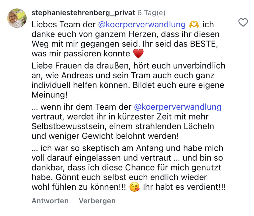 Kommentar einer Frau namens Stephanie, die 15 Kilo abgenommen hat. Inspirierende Geschichte über Abnehmen und mehr Lebensfreude